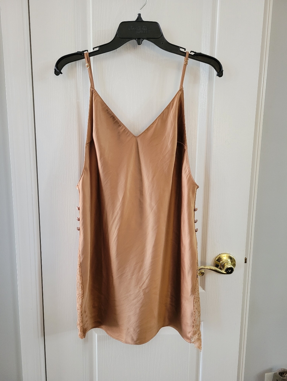 Victoria's Secret Honey Glow Nude Satin Plunge Button Side Slip Dress Medium